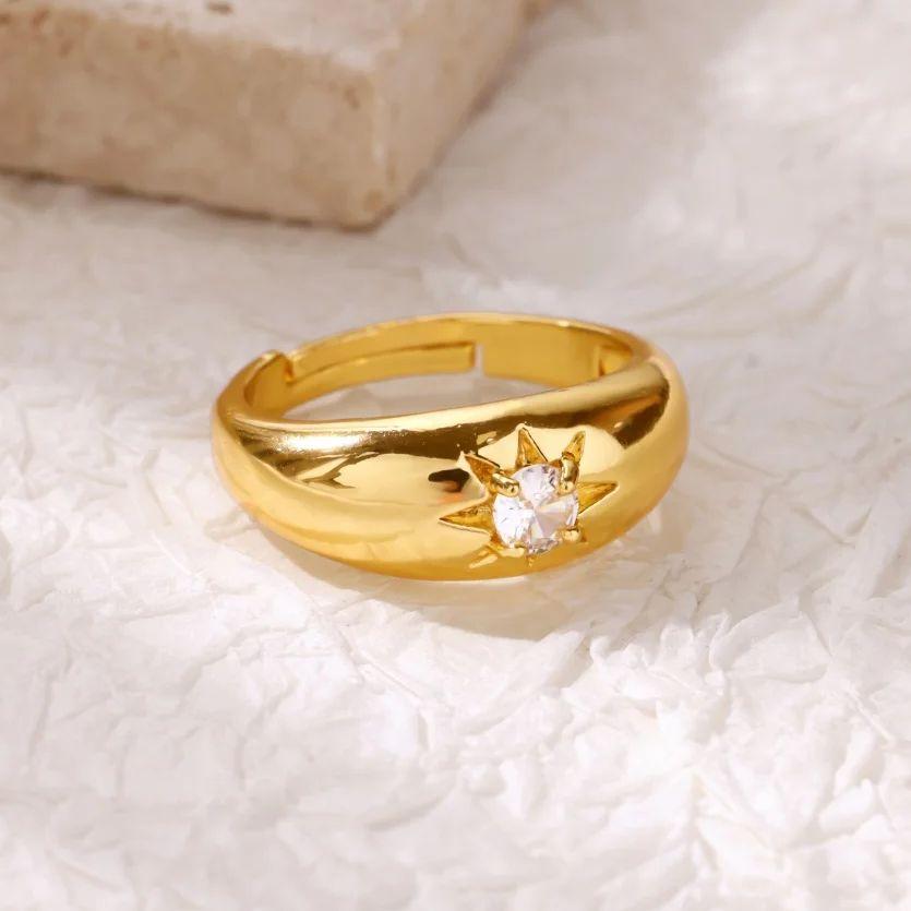 Zircon Geometric Stars Rings For Women Gold Color Adjustable Rings Eight-pointed Star Luxury Wedding Christmas Jewelry Gift