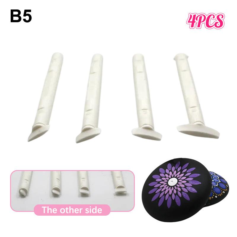 Lot de 4 outils DIY Motifs Fleurs Graffiti Papillons Lune Floraux Outils de Pointillage Stylo Peinture par Points Outils de Gaufrage Stylo Tampon Art