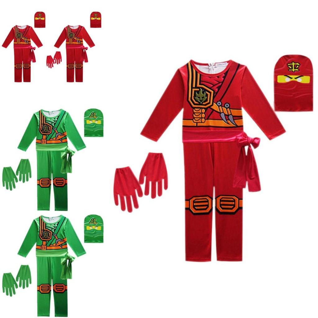 Fajny Zestaw Ubrań na Cosplay dla Dzieci w Stylu Ninjago z Rękawicą, Kapeluszem i Kombinezonem