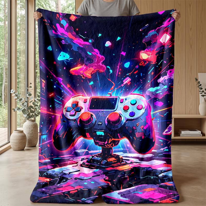 Neon Game Controller Theme blanket Lightweight Warm Flannel Blanket Decorative Throw Blanket for Home Decoration