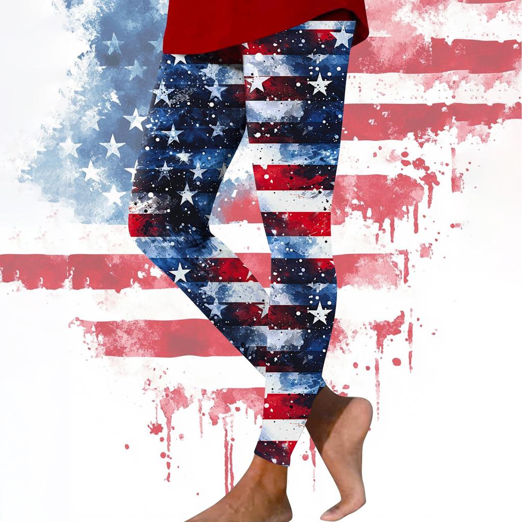 Women's Casual Fashion Outdoor Independence Day Printed Slim Elastic Yoga Pants Cropped Pants
