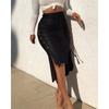 Solid Color Lace up Waist Hugging Skirt Pure Color Tied Sheath Skirt for Women