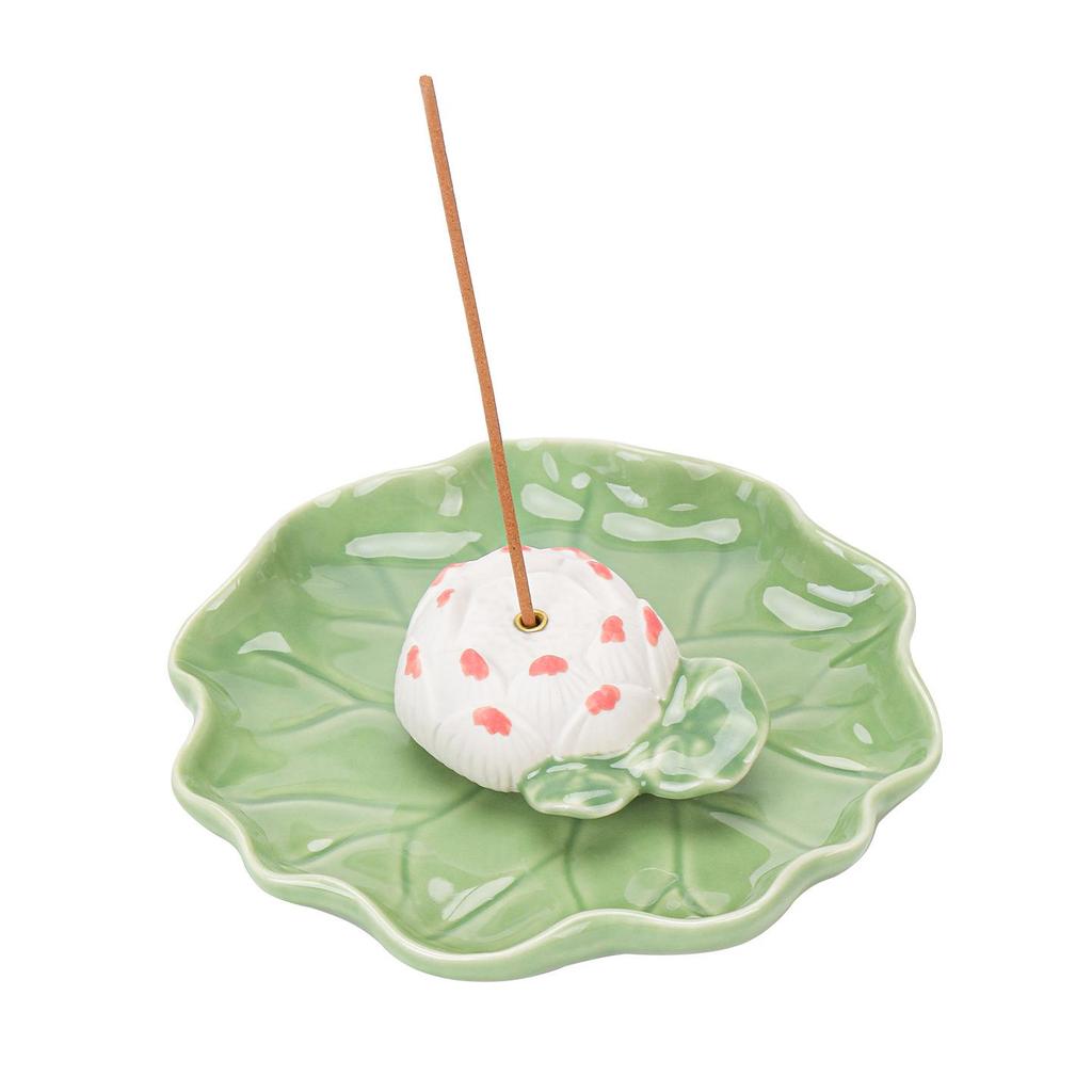 New Ceramic Lotus Incense Holder with Frog Ornament In Fresh Colors