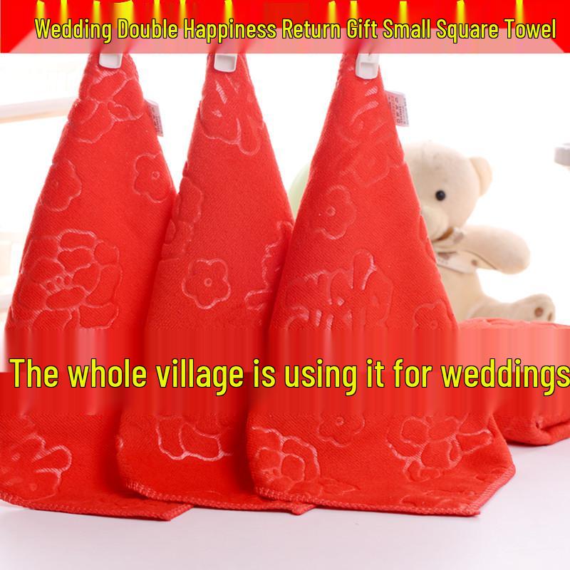 100-Pack Red Wedding Towels: Small Square Double Happiness Handkerchiefs - Perfect for Banquet Gifts