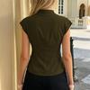 Sleeveless High Neck Blouse with Metal Buckle Waist Belt Adjustable Fit Office Shirt Top for Women