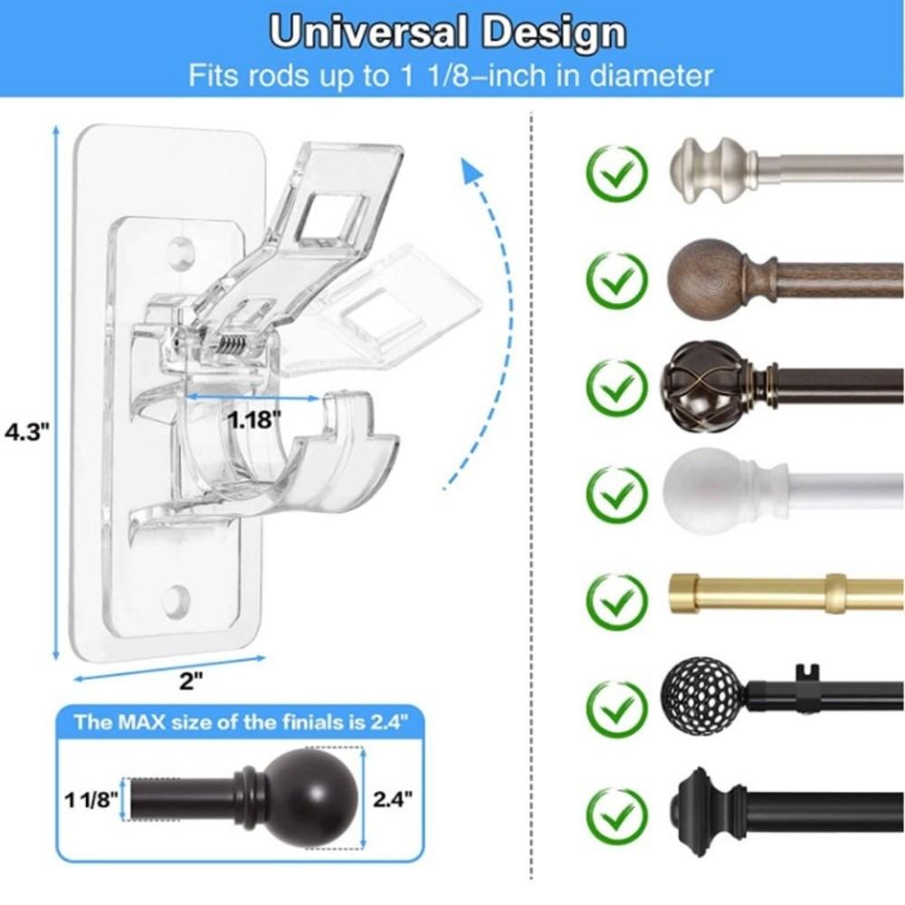2pcs/set Plastic Curtain Rod Clip Retainer Self Adhesive Curtain Rod Fixing Clip Convenient Curtain Rod Clamp Hooks
