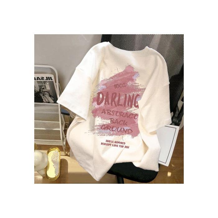 Design sense pure cotton short-sleeved t-shirt women s new American trendy brand niche loose round neck top oversize M