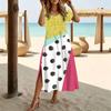 Vestido de Moda para Mujer Cuello Redondo Estampado Vintage de Manga Corta con Abertura Lateral Vestido Casual de Vacaciones Vestido Largo Holgado