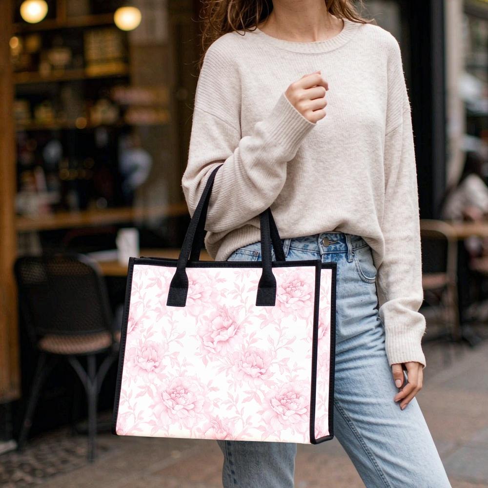 Elegant Pink Floral Tote Bag for Women Casual Lightweight Shopping Handbag for Daily Use