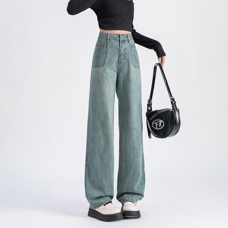 Women's Retro Blue Wide-Leg Jeans - 2025 Autumn/Winter New Loose Straight-Leg Slimming Floor-Length Pants