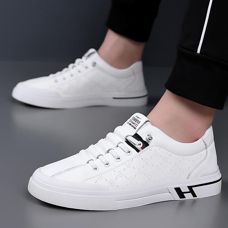 European station new soft leather flat bottom low top sports board shoes casual men's shoes fashion trendy shoes