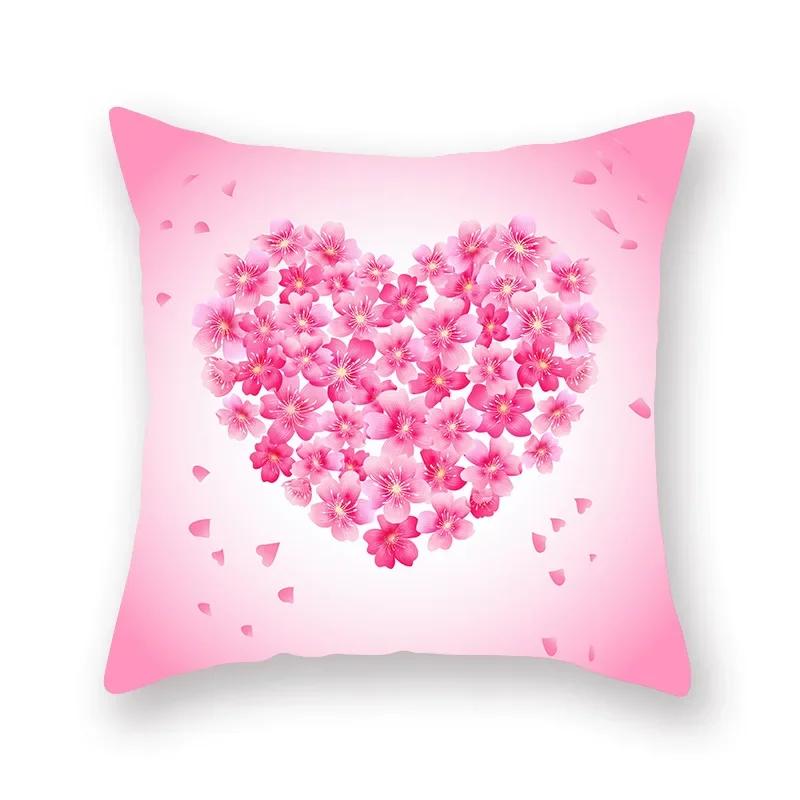Cute Pink Red Heart Print Home Decor Pillow Sofa Cushion Cover Valentine's Day  Pillowcase