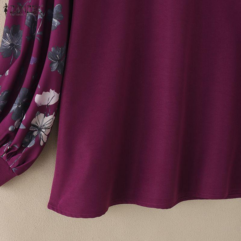 ZANZEA Women Print Splice Long Sleeve Loose Casual Blouse