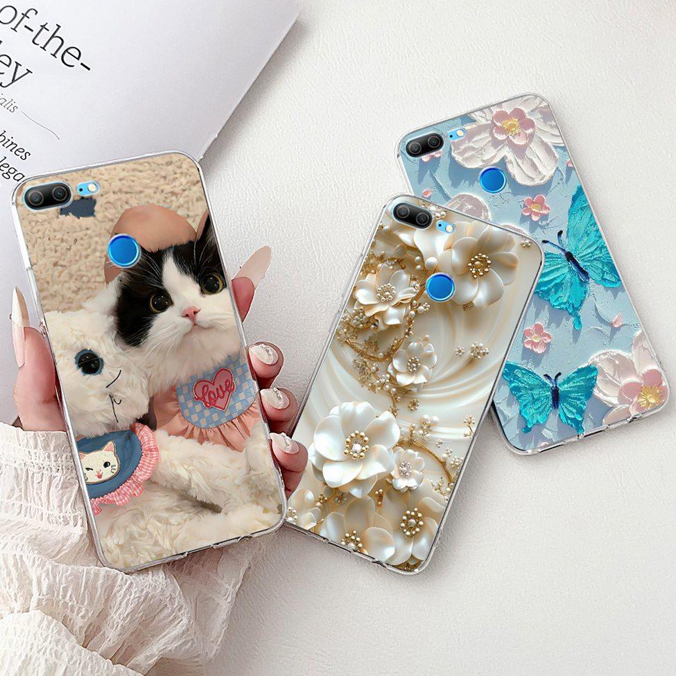 Clear For Honor 9 Lite Case Cute Cat Luxury Fashion Flowers Cool Boys Soft Bumper Cover For Honor 9Lite LLD-L21 Phone Case 5.65"