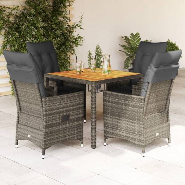 VidaXL Garden Dining Set 5 Pcs Grey Cushions Wicker, Outdoor Dining Set, Furniture of 3276724