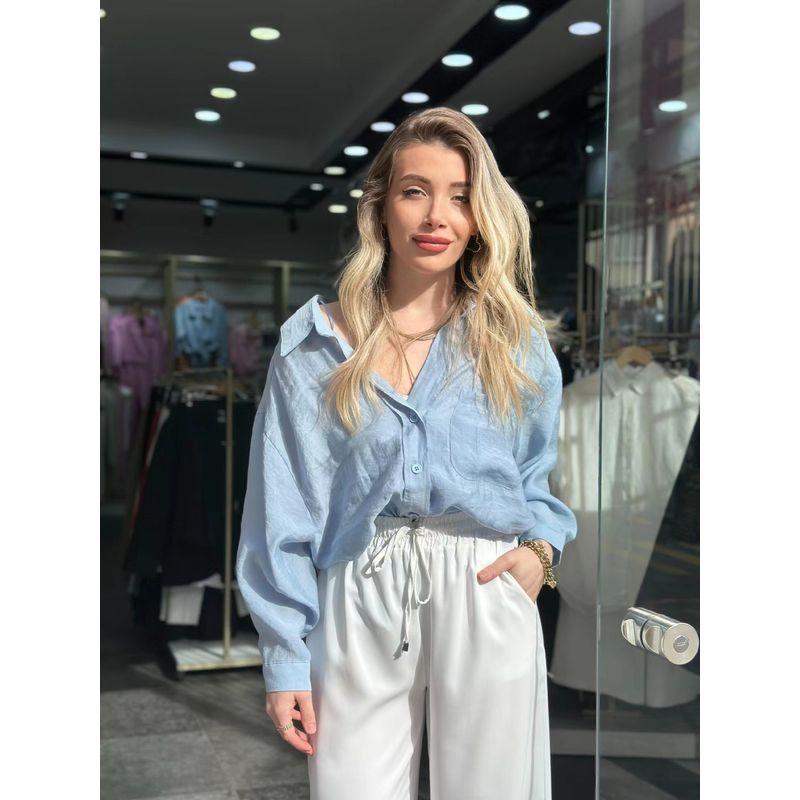 

Модный стиль Новое поступление Нарядные Однотонные Топы Свободная Повседневная Рубашка с Длинными Рукавами Свободная Повседневная Рубашка Pearl Blue 2XL