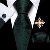 Pearl Brooch with Silk Tie for Men Vintage Floral Teal Necktie Hanky Cufflinks Gift Formal Set
