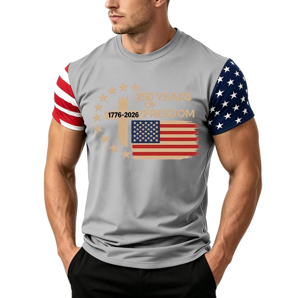 Men's Independence Day Flag Print Short Sleeve T-Shirt, Loose Casual Daily Summer Tops