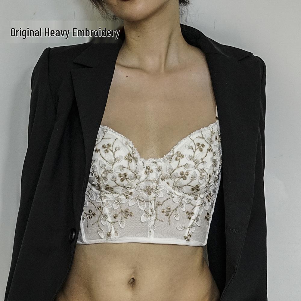 French Embroidery Lingerie Set: Longline Corset Cami Tank Top for Women - Pure Desire Style