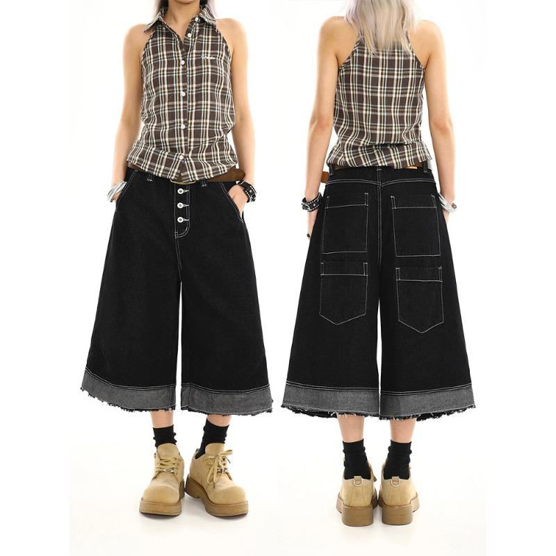 

Летние новые выстиранные ретро и тонкие субкультурные джинсы карго, модные, универсальные, повседневные 3XL чёрный