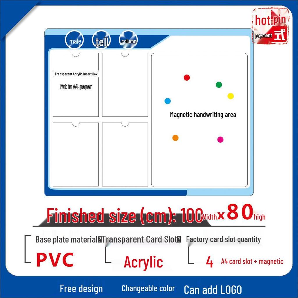 Wall-Mounted A4 Magnetic Display Board for Notices and Signs