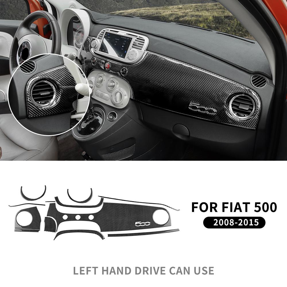 Real Soft Carbon Fiber Sticker For Fiat 500 2008 2009 2010 2011 2012 2013 2014 2015 RHD LHD Car Central Control Trim Accessories