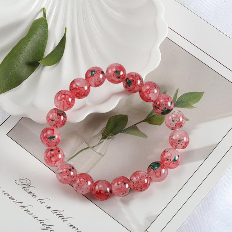 10mm Y2K Style Cracked Bead Bracelet, Multi Color Glass Round Bead Women's Fashion Jewelry Suitable For Daily Wear