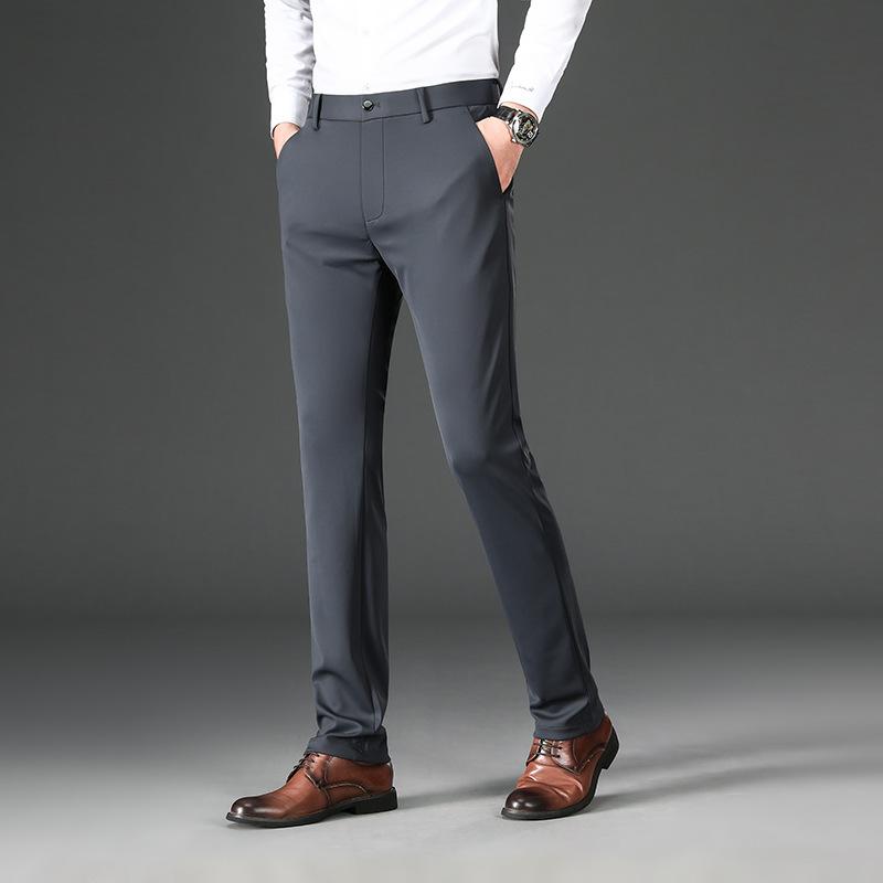 Men's Casual Pants Ice Silk Pants Plus Size Slightly Elastic Thin Wrinkle Resistant No Iron Business Trousers