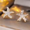 Cute Female White Zircon Cute Starfish Stud Earrings Gold Color Wedding  For Women