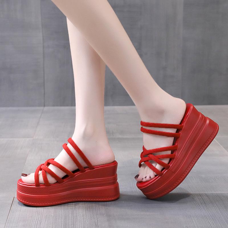 

Women s Dual-Use Fairy Style Wedge Sandals - Comfortable High Heel Slippers for Summer Custom Size червоний