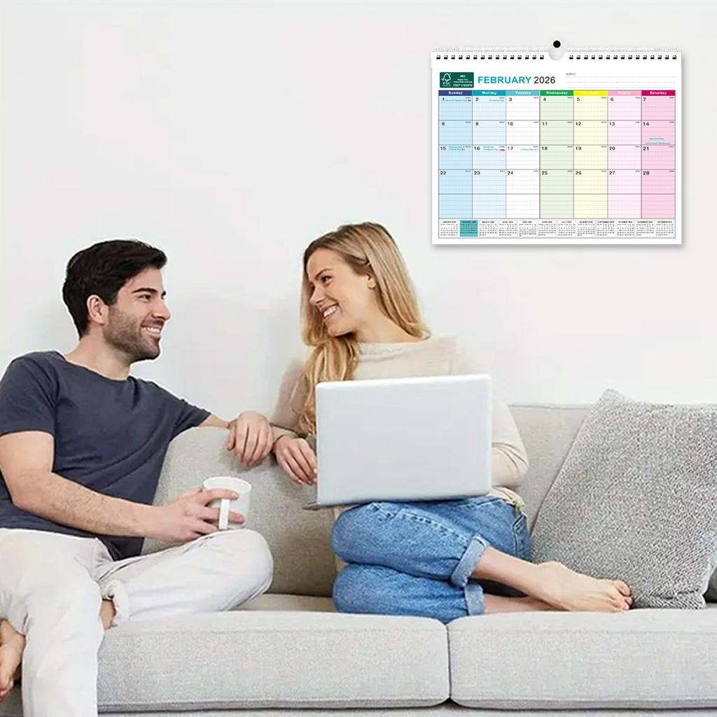 FSC Certified Wall Calendar 18 Months Multilingual Design With 5 Countries Holidays