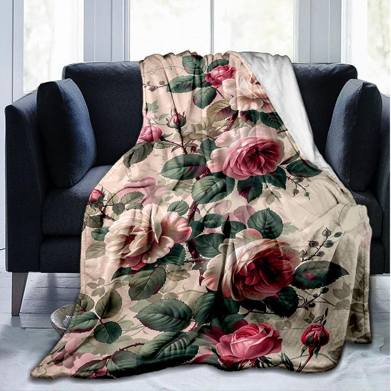 Floral Fantasy Print Flannel Blanket, Soft Warm Lightweight Throw Blanket for Living Room,Sofa Bed Camping Office