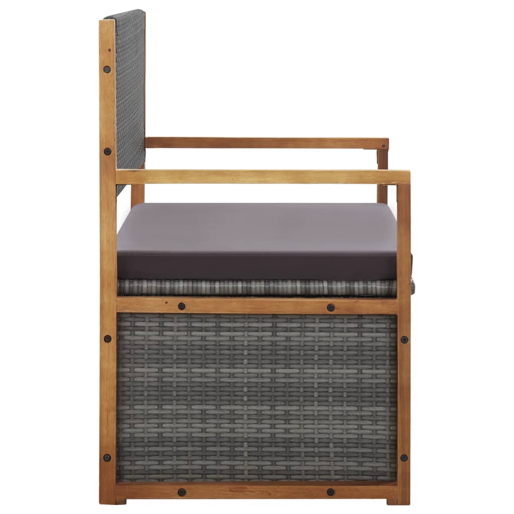 Storage Bench with Storage Space 115 cm Poly Rattan & Solid Acacia Wood Grey