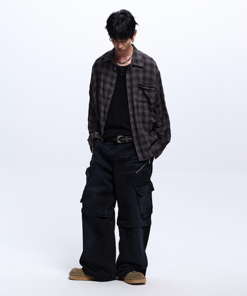 Aleseueseussi Rivet Zipper Check Shirt - Charcoal