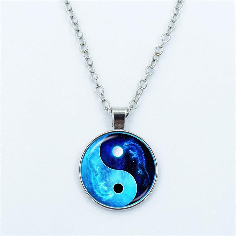 Yin Yang Tai Chi Dragon Moon Pendant Necklace