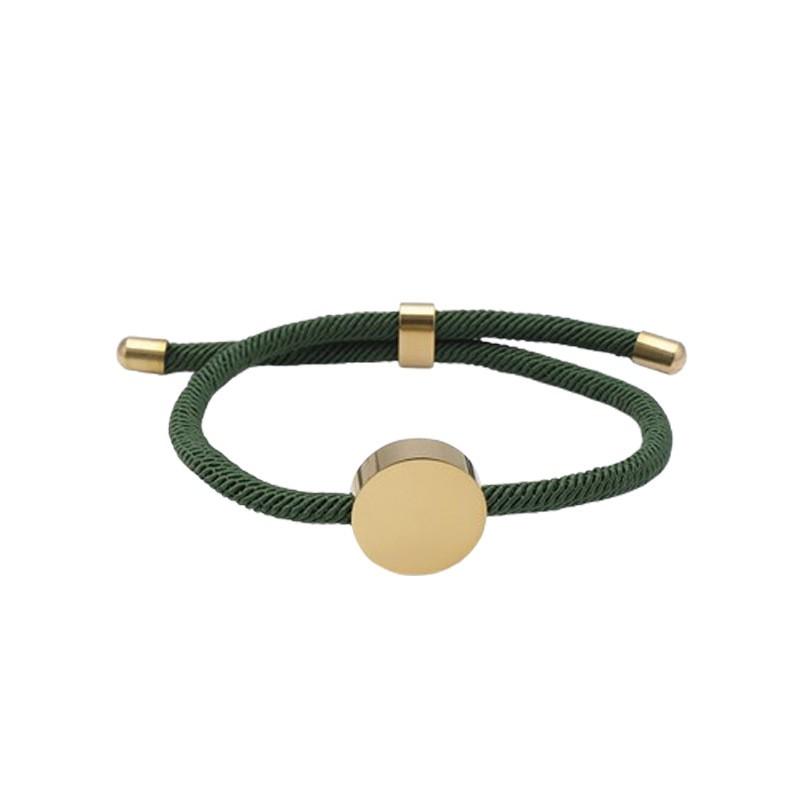 Adjustable Handmade Braided Bracelet With Engravable Round Charm Titanium Steel Unisex Couple Jewelry