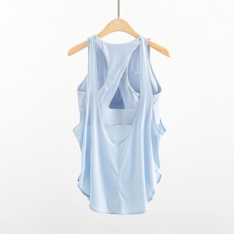 Women's Shockproof Summer Yoga Vest with Chest Pad - 2-in-1 Loose Running Fitness Top