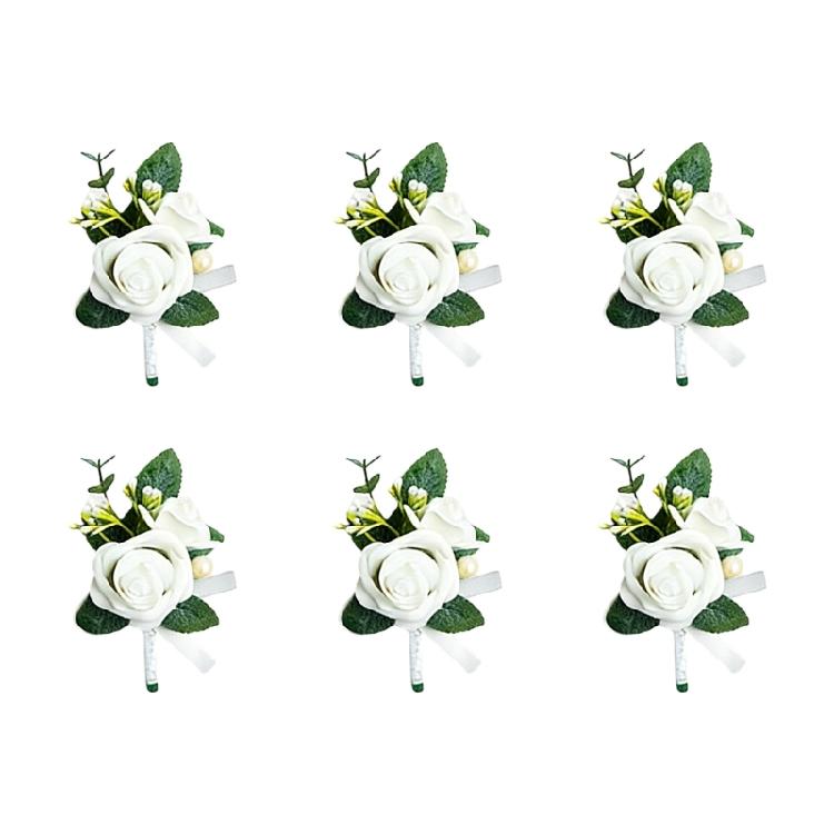 6Pcs Multipurpose Wedding Boutonniere Artificial Flower Wrist Corsage for Wedding Anniversary Party Table Centerpieces