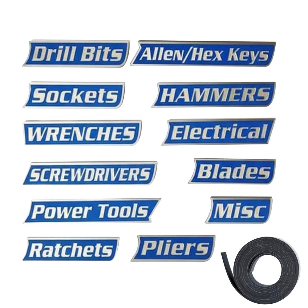 12pcs Magnetic Toolbox Labels Drawer Organize Tags With Magnet Stickers Reusable Tags for Steel Toolboxes for Identifying