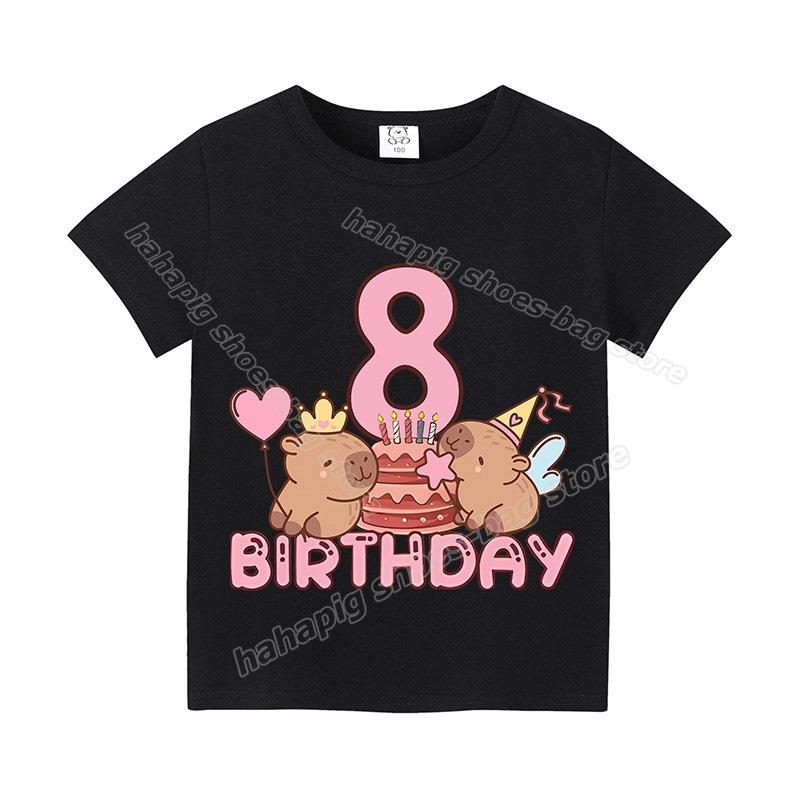 Капибара Девочка День Рождения Одежда Милый Малыш Дети Цифра Футболка Мультфильм Короткий Рукав Младенец Хлопок Футболка Лето Дети Топы 150