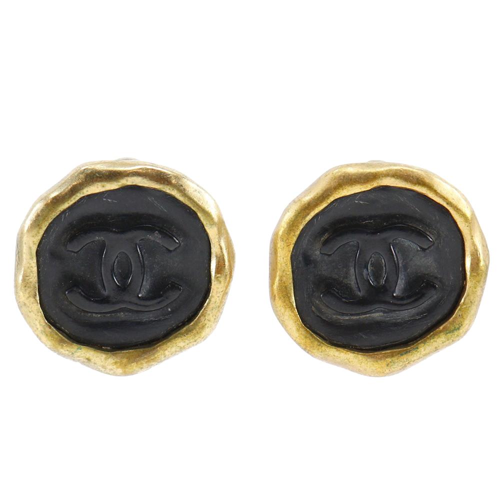 CHANEL COCO Mark Earring vintage black Plated Gold 23.1g Women Used