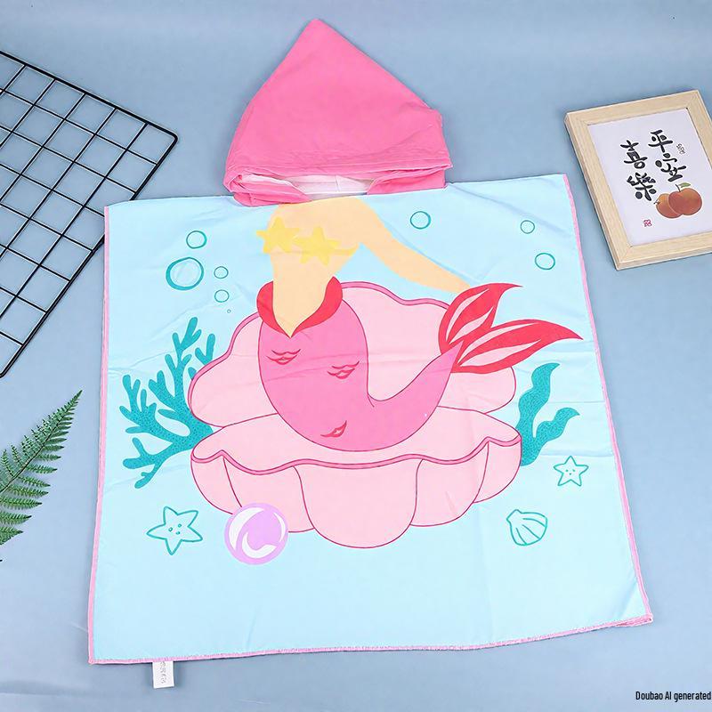Children's Cartoon Print Hooded Bathrobe: Soft, Quick-drying, Ultra-Fine Fiber Wearable Towel Cape