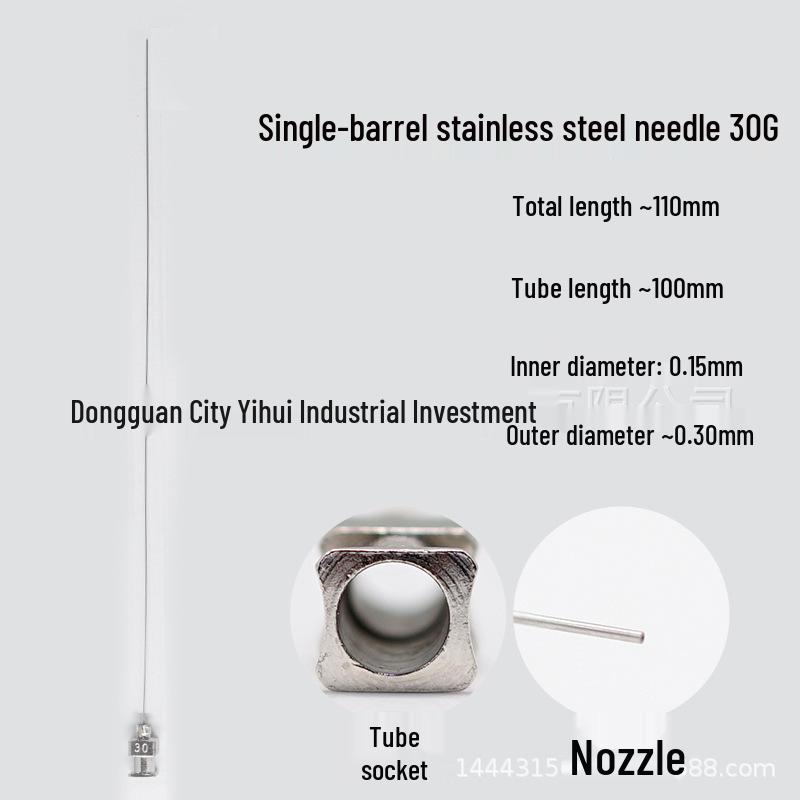 Stainless Steel Dispensing Valve Syringe Needle, 110mm Long, 100mm Tube, Pointed Tip