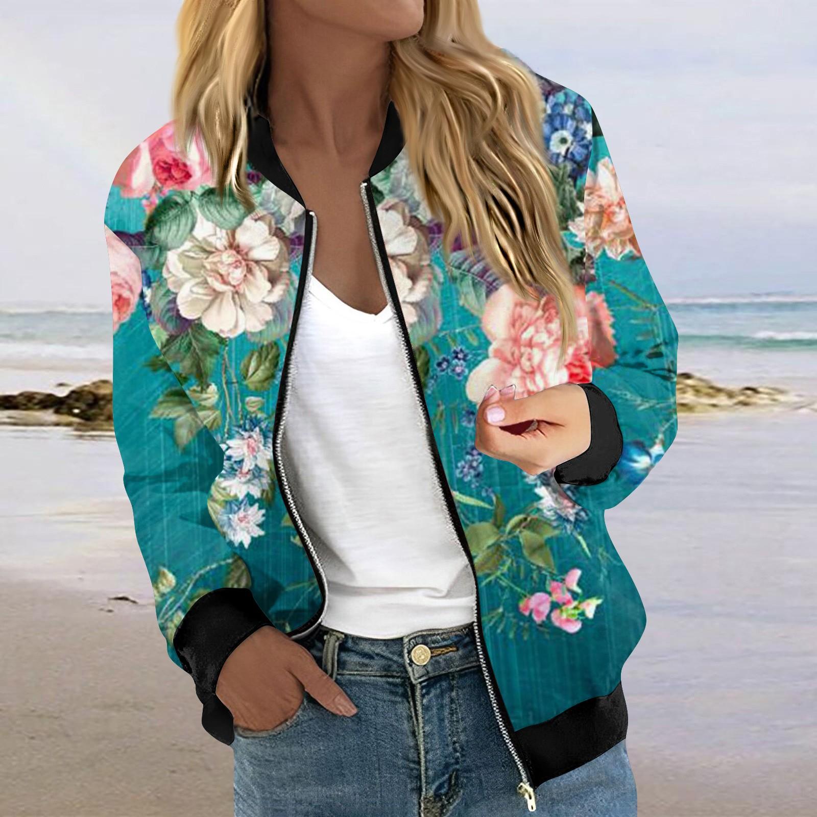 

Жіночі куртки з довгими рукавами, легкі, укорочені модні верхній одяг із принтом, повсякденні стьобані куртки з кишенями XXL темно-зелений колір