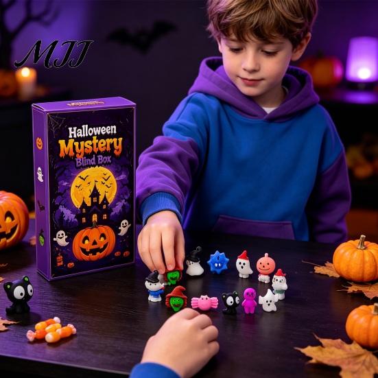Squeeze Stress Ball Halloween Toy Advent Calendar, 24 Day Ghost Pumpkin Fidget Decompression Toys Set, Collectible Figures Gift Box for