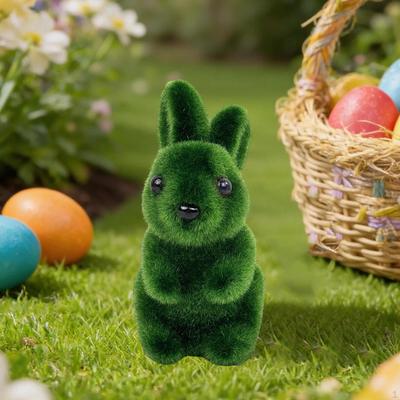 Flocked Rabbit Statue,Artificial Animal Figure Home Decor,Foam Bunny Miniature Figurine Easter