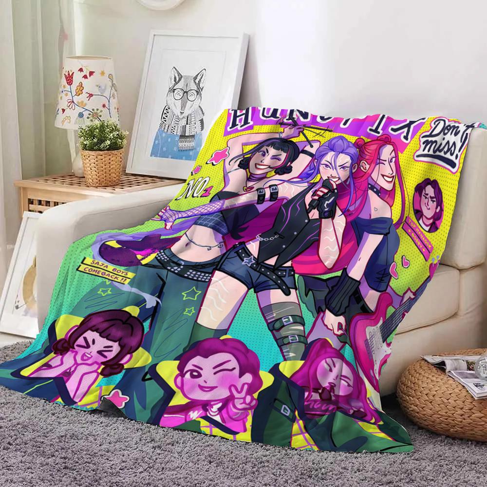 KPop Demon Hunters Colorful Anime Blanket: Girls and Cute Monsters, Super Cool Patterns, Warm and Warm