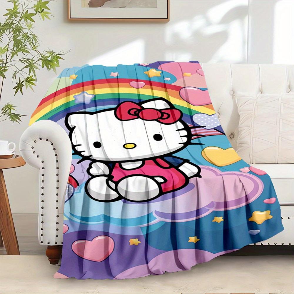 1pc Hello Kitty Rainbow Heart and Nebula Flannel Blanket - Home textile for all seasons, soft and cozy, machine washable, a gift for everyon