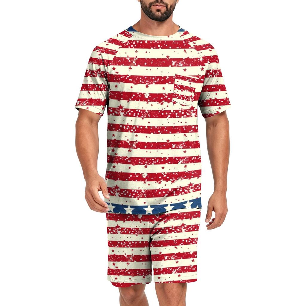 Men's Short Sleeve Pajama Set Lightweight Breathable Soft Fabric Lounge Wear Comfortable Fit Summer Homewear