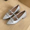 Increas Height Pointed Toe Riband Shoes Woman Flats Clogs Platform Crystal Dress Summer Creepers Rhinestone New Mary Janes Incre